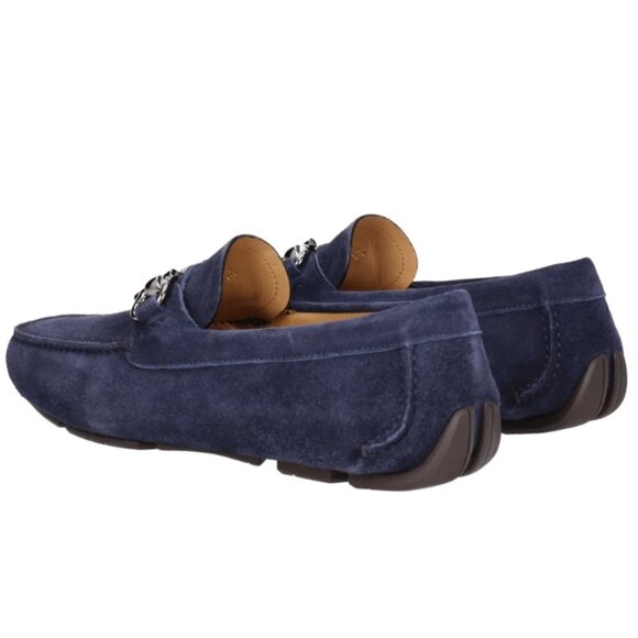 NIB - Authentic Ferragamo Men's Parigi Eco Suede Loafer, Blue Marini - Size 9 - Picture 2 of 16